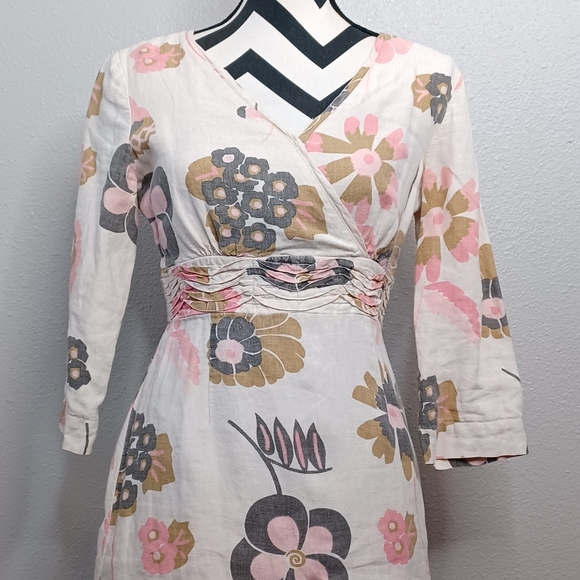 Boden 100% Linen Floral Print Sz 6R Midi Dress - Picture 3 of 11
